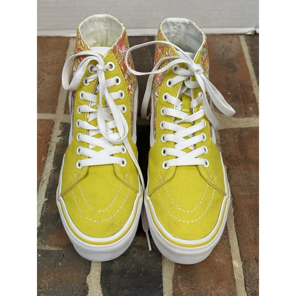 Vans Sk8-Hi Tapered Yellow High Top Sneakers Retro 70s Floral Paisley Shoes Wm 8
